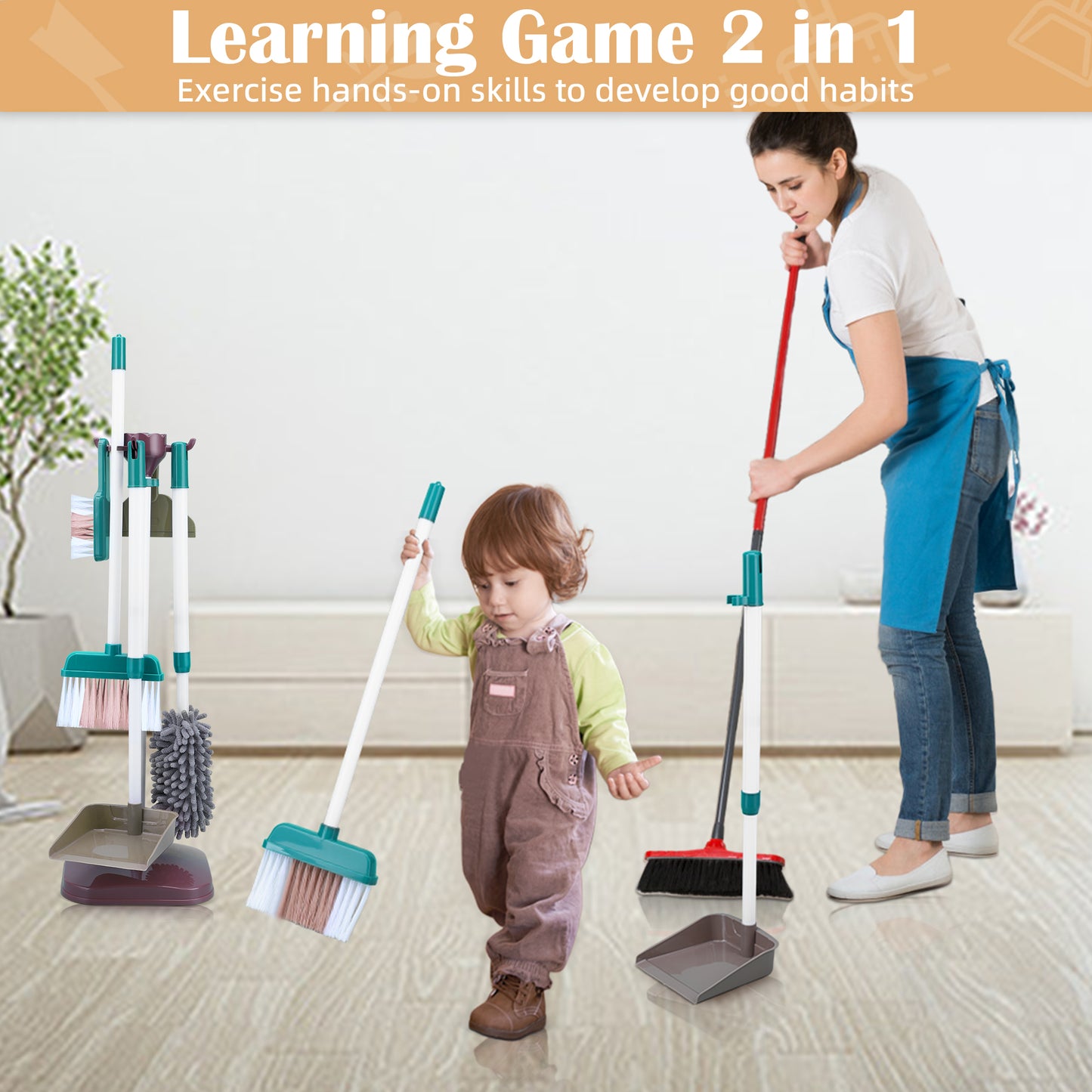 Sqnox Toddler cleaning Set, 23Pcs and 8 Pcs Kids Cleaning Set for Toddlers with Vacuum Cleaner Mop Broom and Hanging Stand, Pretend Play Household Cleaning Tools Gifts for Girls Boys Gifts