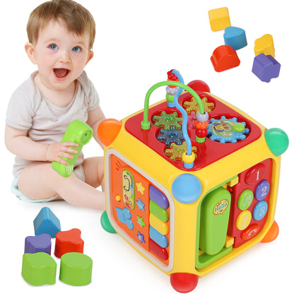 Aikidkit 6-in-1 Baby Activity Cube with Music, Montessori Learning Toys for Toddlers Kids 10-36 Months, for Birthday Christmas Baby Shower Gifts, Colorful