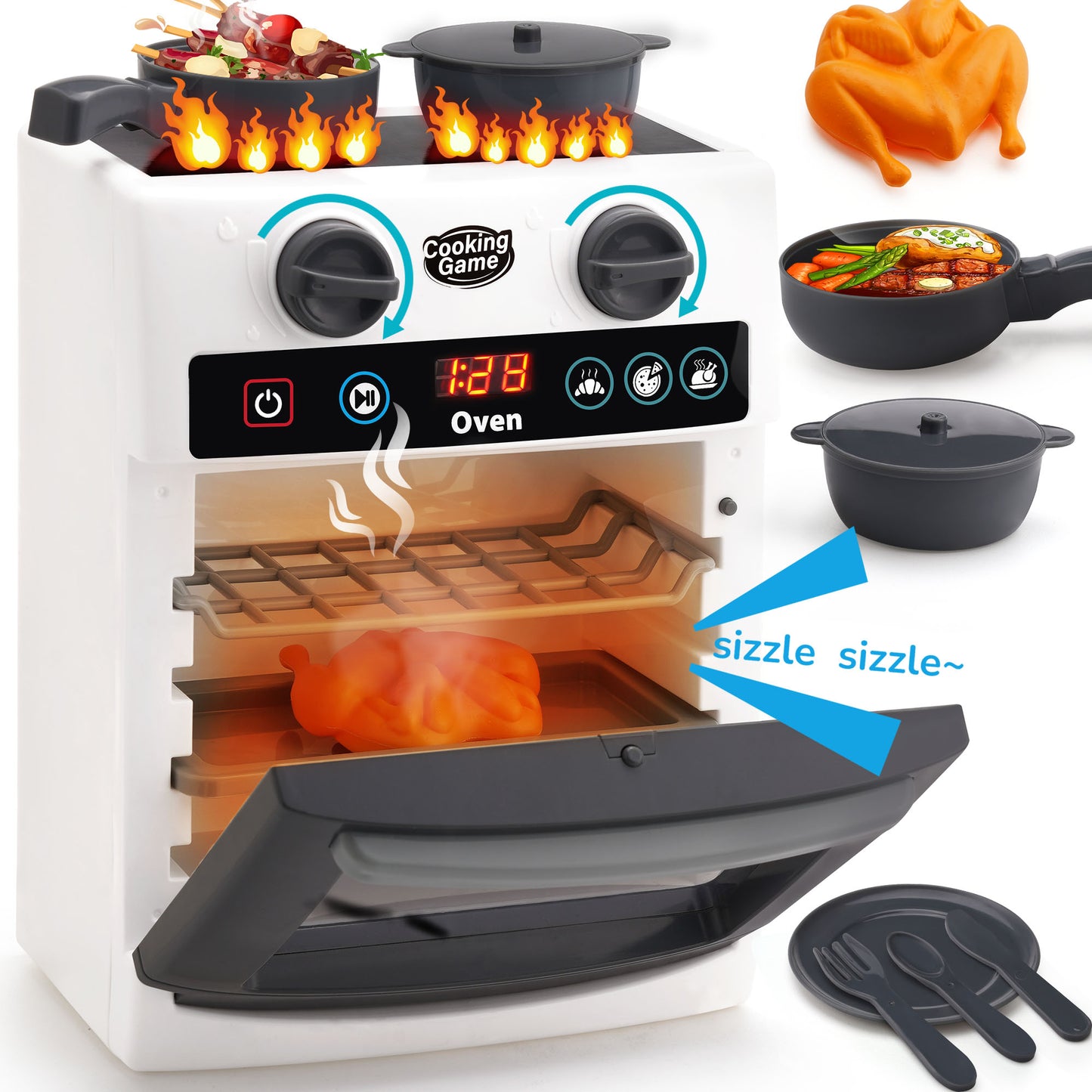Sqnox Kids First Dishwasher Toys for Toddler Ages 2+ Birthday Gifts, Pretend Play Appliance with 6 Kitchen Accessories