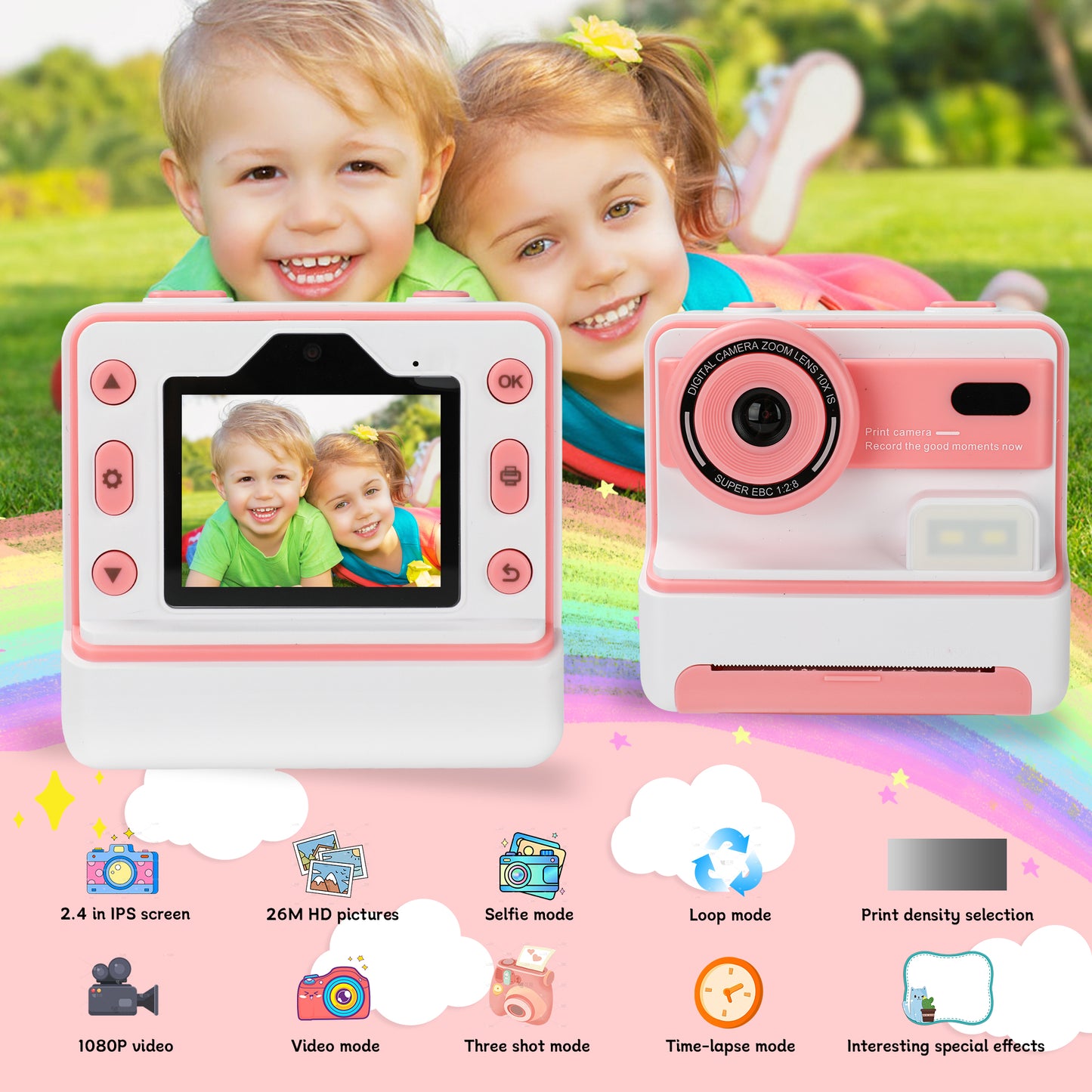 Sqnox Kids Camera Instant Print, Kids Camera 26M Photograph 1080P HD Portable with Print Paper for Boys Girls Age 3-12 Gifts