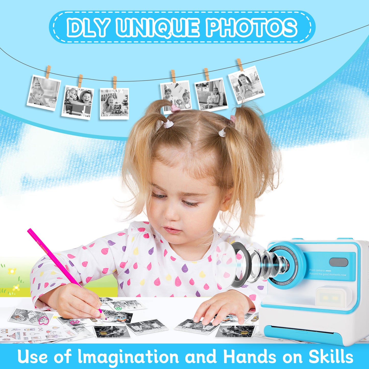 Sqnox Kids Camera Instant Print, Kids Camera 26M Photograph 1080P HD Portable with Print Paper for Boys Girls Age 3-12 Gifts