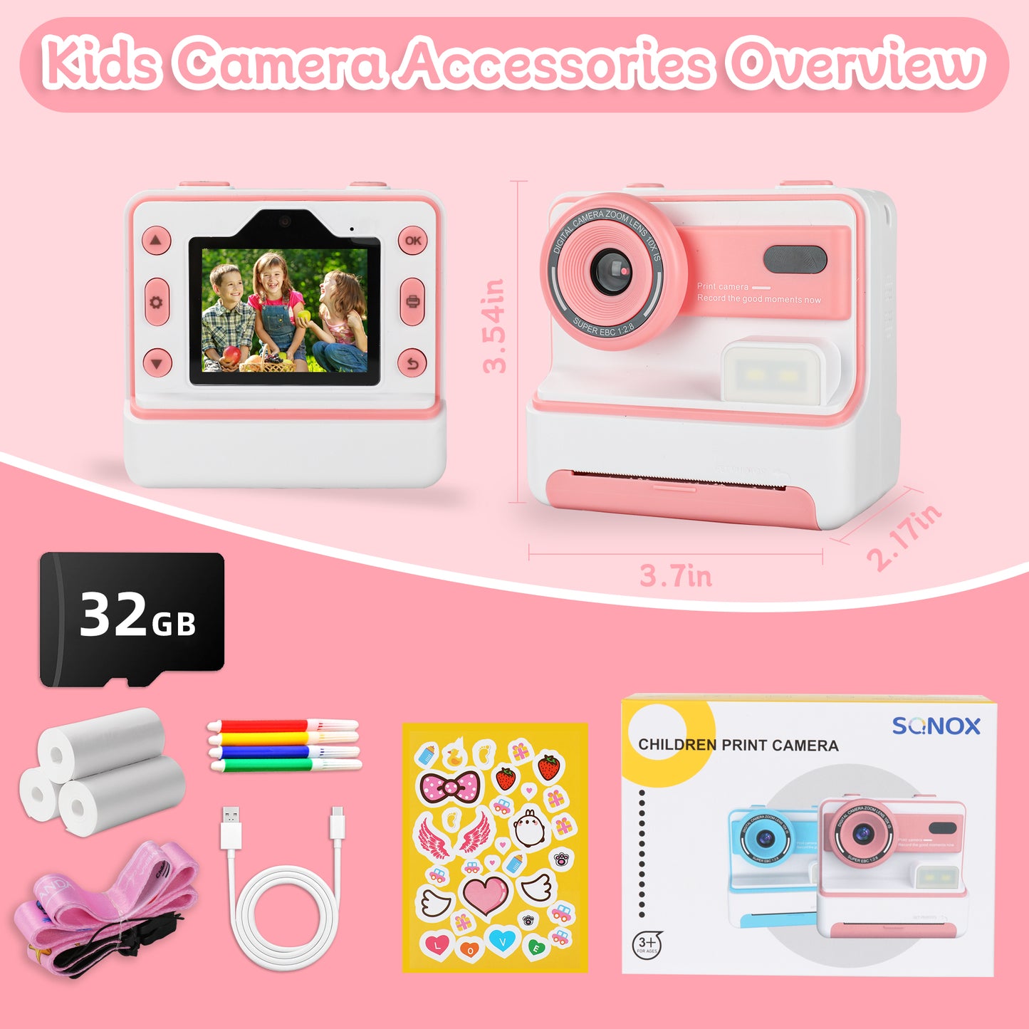 Sqnox Kids Camera Instant Print, Kids Camera 26M Photograph 1080P HD Portable with Print Paper for Boys Girls Age 3-12 Gifts