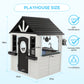 AiKidKit Kids Outdoor Playhouse, Wooden Playhouse with Play Kitchen, Working Doorbell, Bird Cage, Pet Door, Backyard Casa de CampañA Para NiñOs Country Style, Black & White