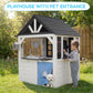 AiKidKit Kids Outdoor Playhouse, Wooden Playhouse with Play Kitchen, Working Doorbell, Bird Cage, Pet Door, Backyard Casa de CampañA Para NiñOs Country Style, Black & White