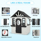 AiKidKit Kids Outdoor Playhouse, Wooden Playhouse with Play Kitchen, Working Doorbell, Bird Cage, Pet Door, Backyard Casa de CampañA Para NiñOs Country Style, Black & White