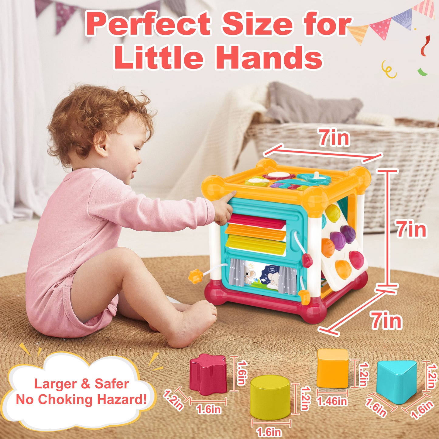 Aikidkit 6-in-1 Baby Activity Cube with Music, Montessori Learning Toys for Toddlers Kids 10-36 Months, for Birthday Christmas Baby Shower Gifts, Colorful