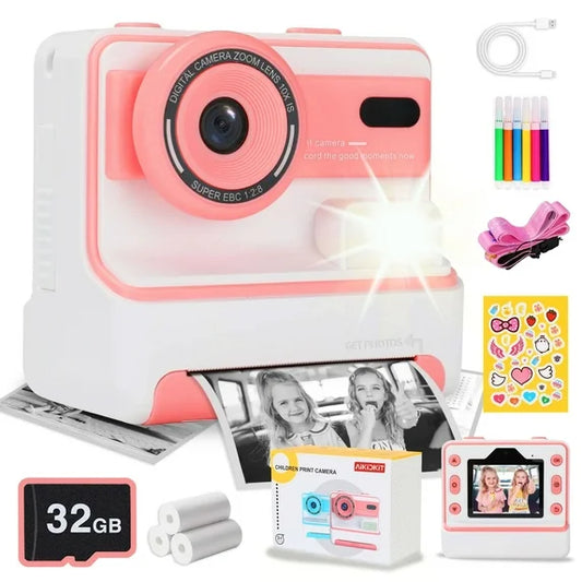 AiKidKit Kids Camera Instant Print, Kids Camera 1080P HD with 32G SD Card Print Paper for Boys Girls Age 3-12 Gifts