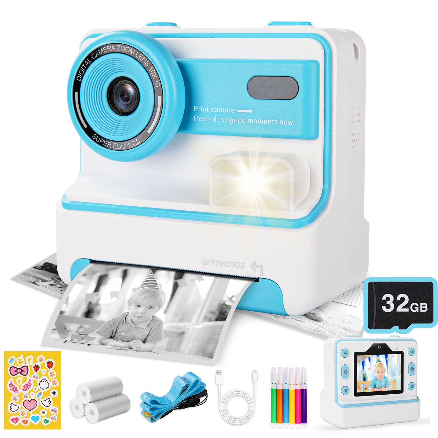 Sqnox Kids Camera Instant Print, Kids Camera 26M Photograph 1080P HD Portable with Print Paper for Boys Girls Age 3-12 Gifts